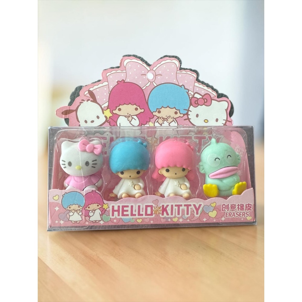 Sanrio Hello Kitty Little Twin Stars Hangyodon 4pc 3D Eraser Set